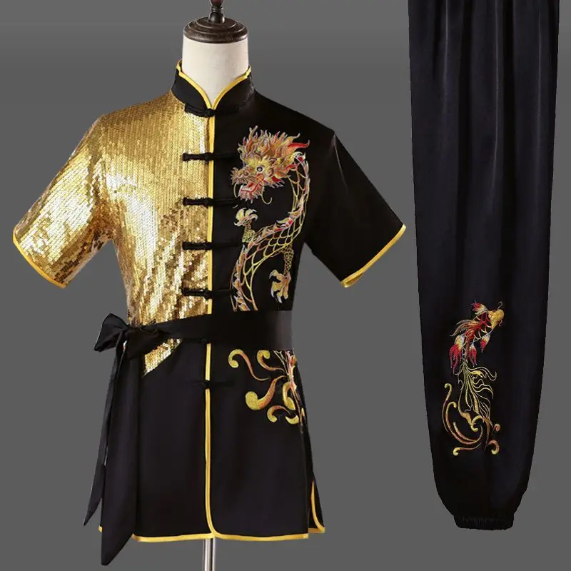 CLYFAN جديد الصينية الرجال والنساء المطرزة التنين الكونغ فو دعوى تاي تشي فنون الدفاع عن النفس دعوى الأطفال الكبار الأداء