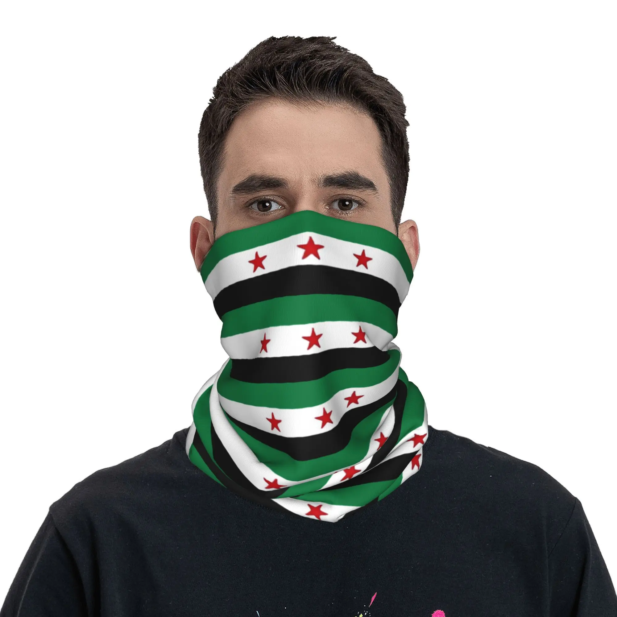 Syria Flag Bandana Neck Cover Printed Syrian Arab Republic Wrap Scarf Warm Headwear Hiking Unisex Adult Windproof