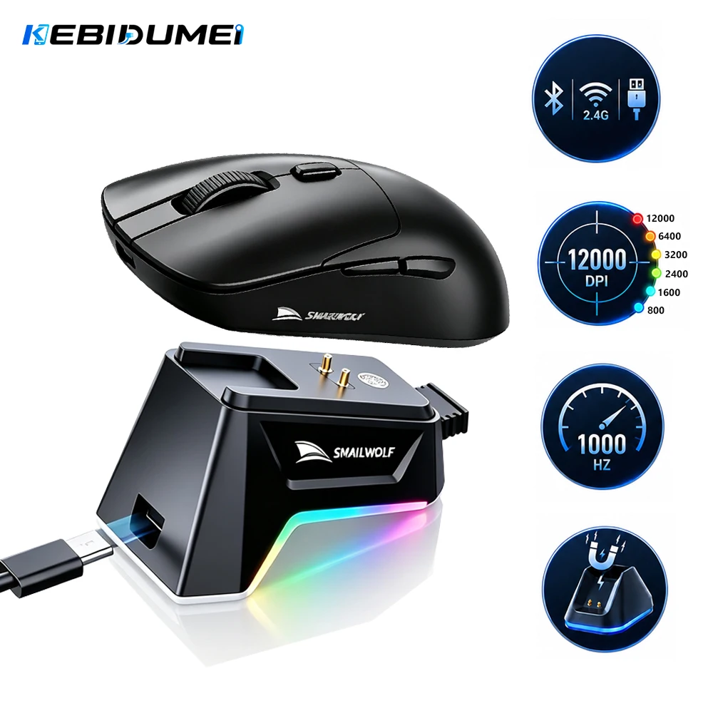 KEBIDUMEI Bluetooth Wireless Mouse 12000DPI Tri-Mode Gaming Mouse With Magnetic Charging Base E-sports Mouse For Macbook Laptop