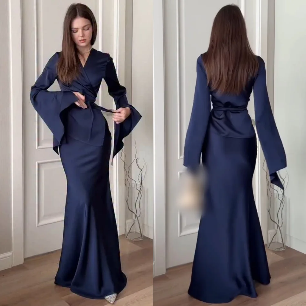 

Индивидуальные повседневные простые джерси с поясом и плиссировкой, длинные платья с v-образным вырезом, доступны размеры на заказ