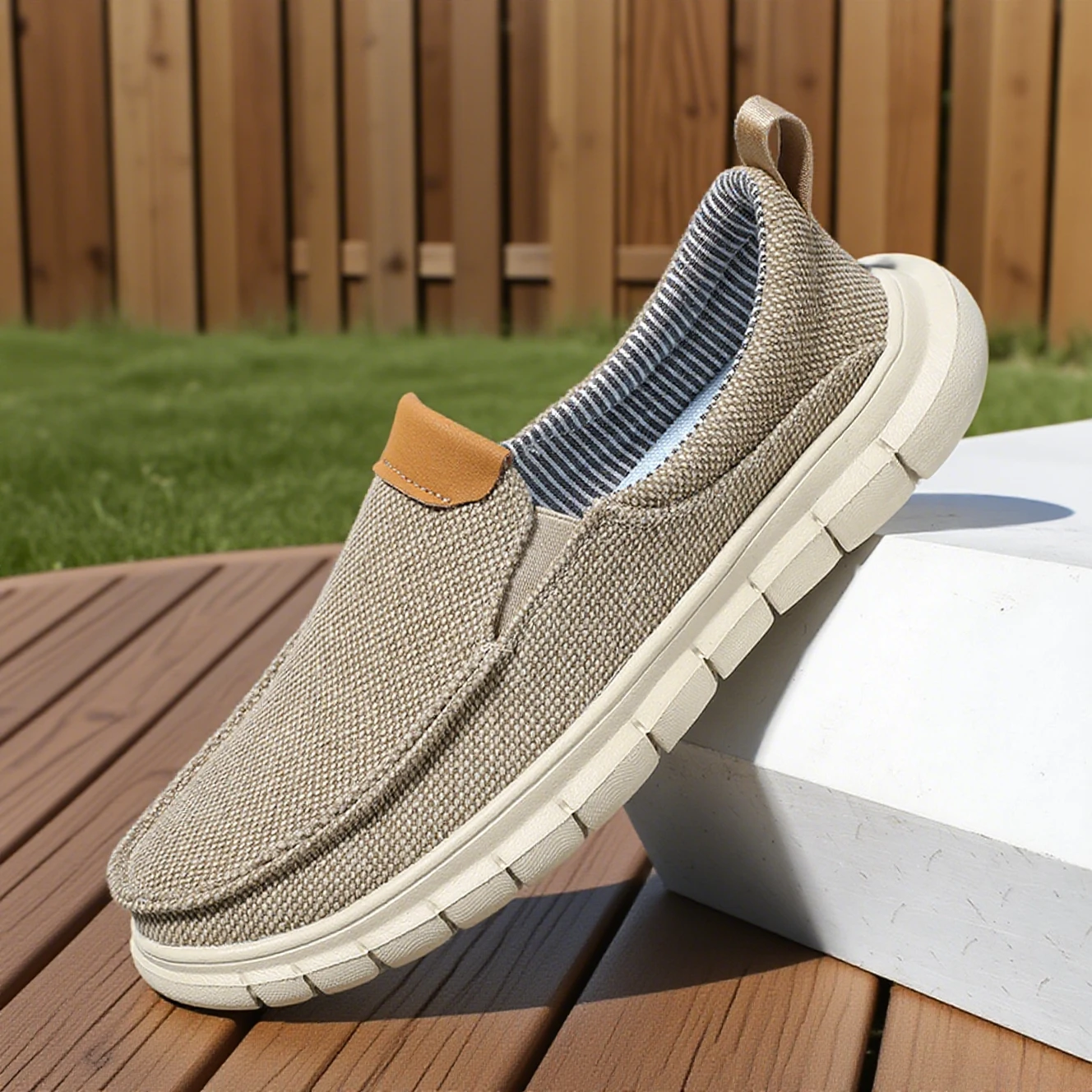 Summer Men's Casual Shoes Unisex Minimalist Beige Canvas Loafers, Slip on Classic Comfortable Travel/driving Casual Sneakers