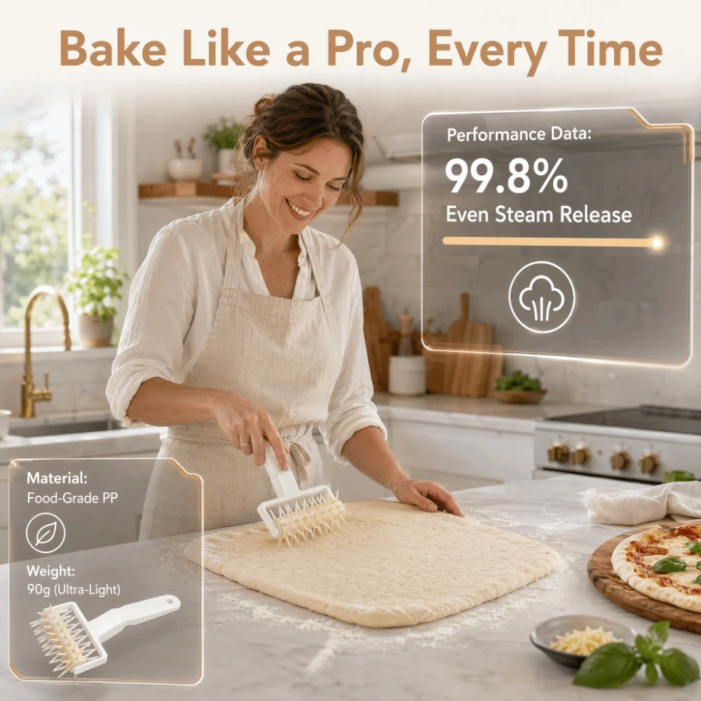 PP Pizza Dough Docker Needle Wheels Spiked Rolling Head Dough Needle Roller Hanging Hole Dough Bubble Killer Dough Roller