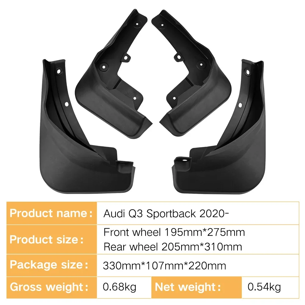 For Audi Q3 Sportback 2020-2024 black car mudguard Reduce dust Resist tire dirt car accessories tools