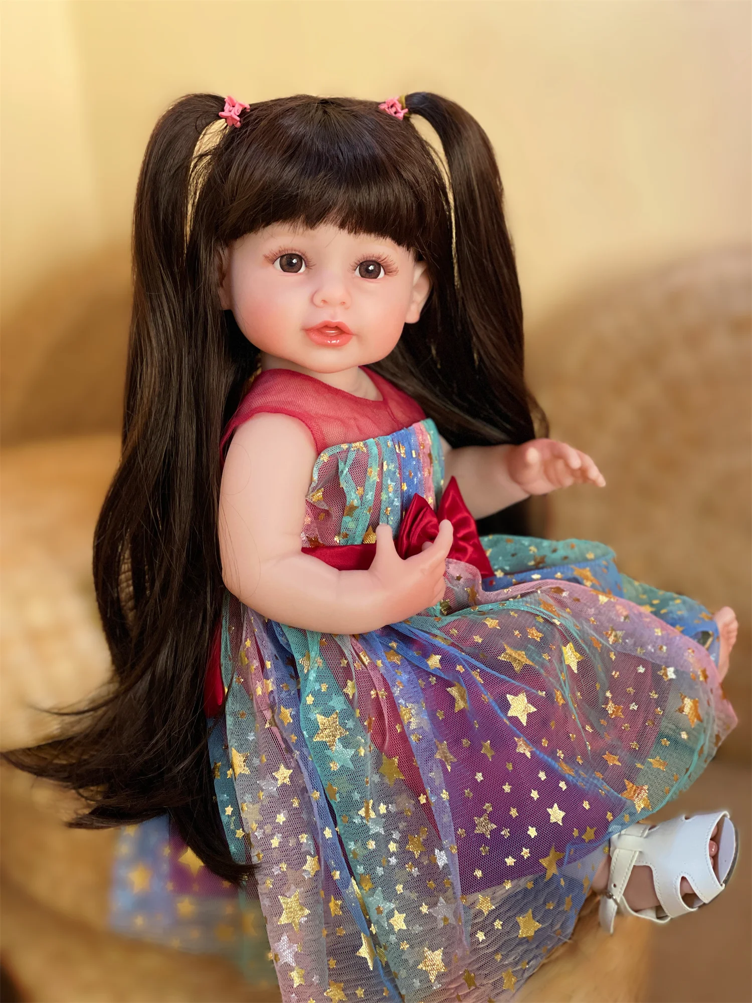 Attyi 2 Styles 53CM Cute Betty Full Body Vinyl Girl Doll With Hair Painted Skin Washable Handmade Lifelike Realistic bebê reborn