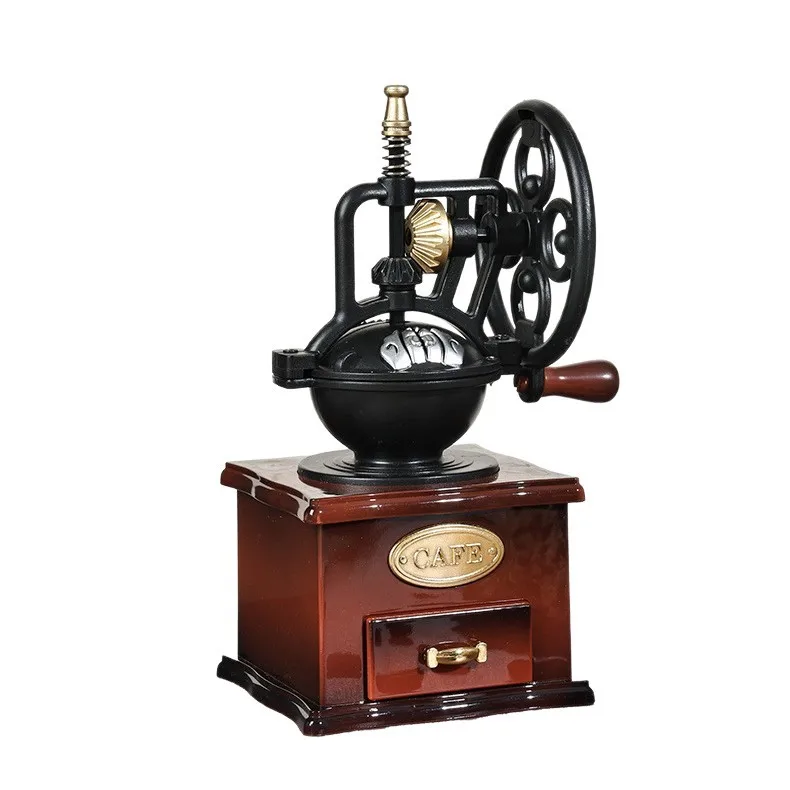 10.5x8x16.5cm Retro Simulation Coffee Bean Grinder, Music Box, Coffee Machine Art Piece, Spring Music Box Decoration