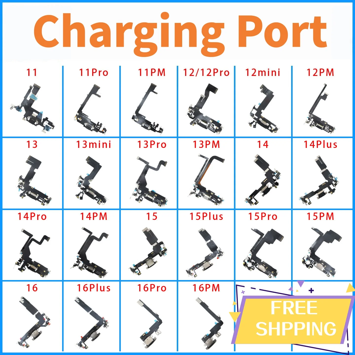 Charging Port Flex Cable For iPhone 15 14 13 12 mini Pro Max Plus Dock Charger Connector MicroPhone  Flex Cable With RepairTools