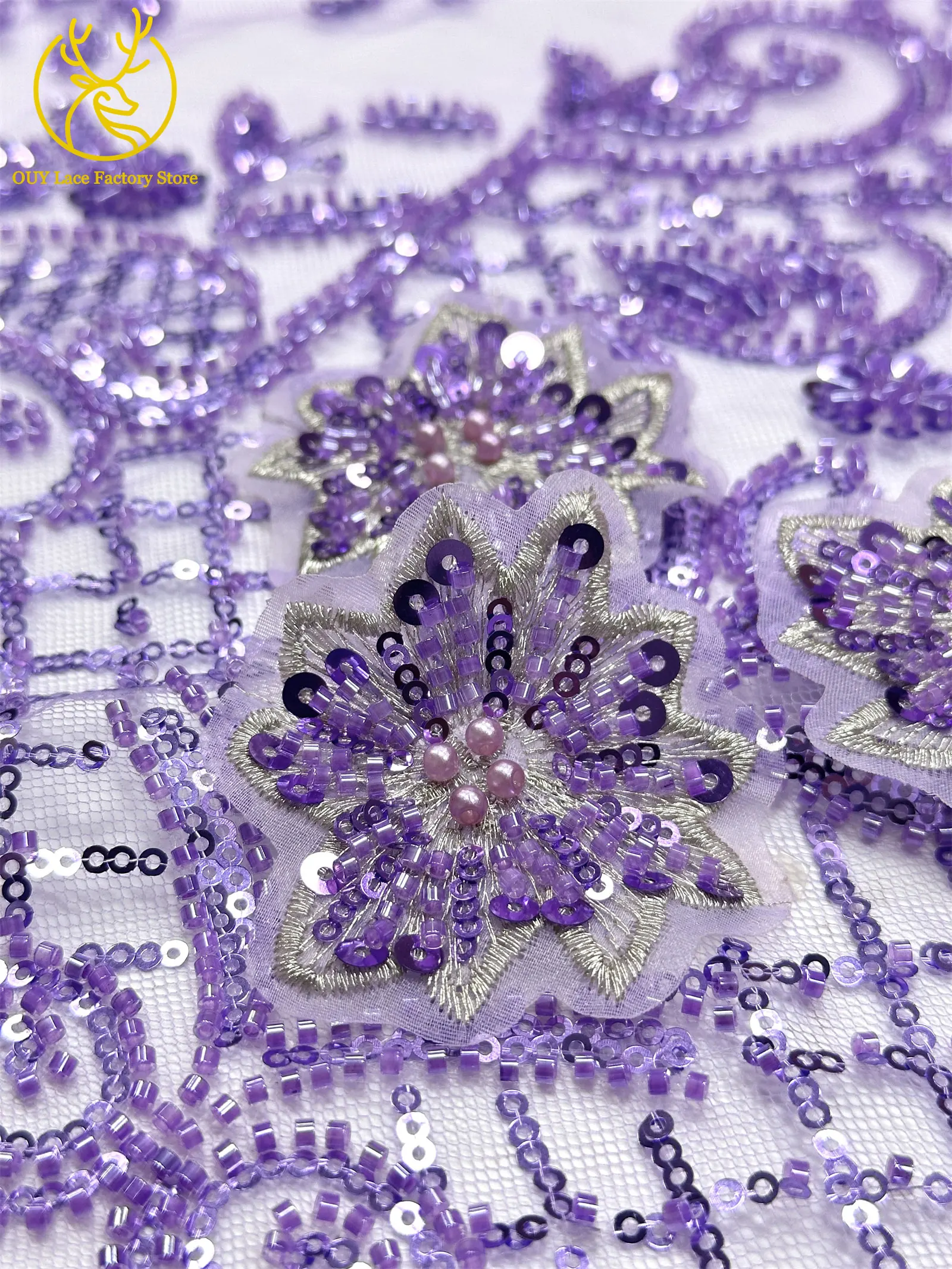 3D-Stickerei Blumen Französischer Mesh-Stein-Spitzenstoff 2026 Afrikanischer Nigerianischer Tüll Perlen-Pailletten-Spitzenstoff für Hochzeitsnäharbeiten – Detail 10