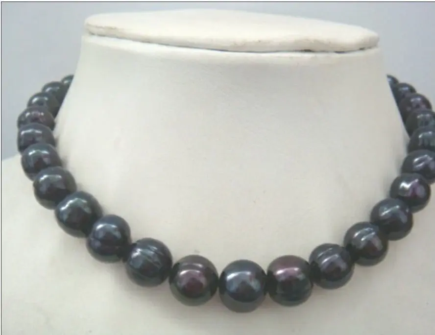 

10-11mm tahitian black green baroque pearl necklace 18inch 14k gold