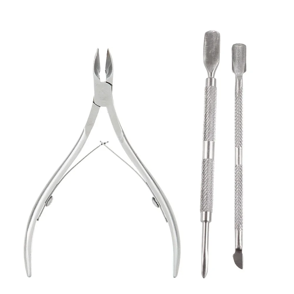3pcs Stainless Steel Cuticle Nippers Dead Skin Pusher Kit Dead Skin Remover Stainless Steel Dead Skin Scissors Set