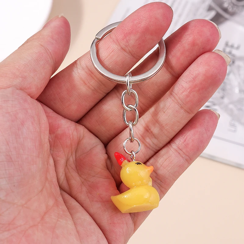 Lovely Resin Cartoon Duck Keychain Animal Keyring Pendants for Car Key Holder Women Girls Handbag Decor Jewelry Accessories