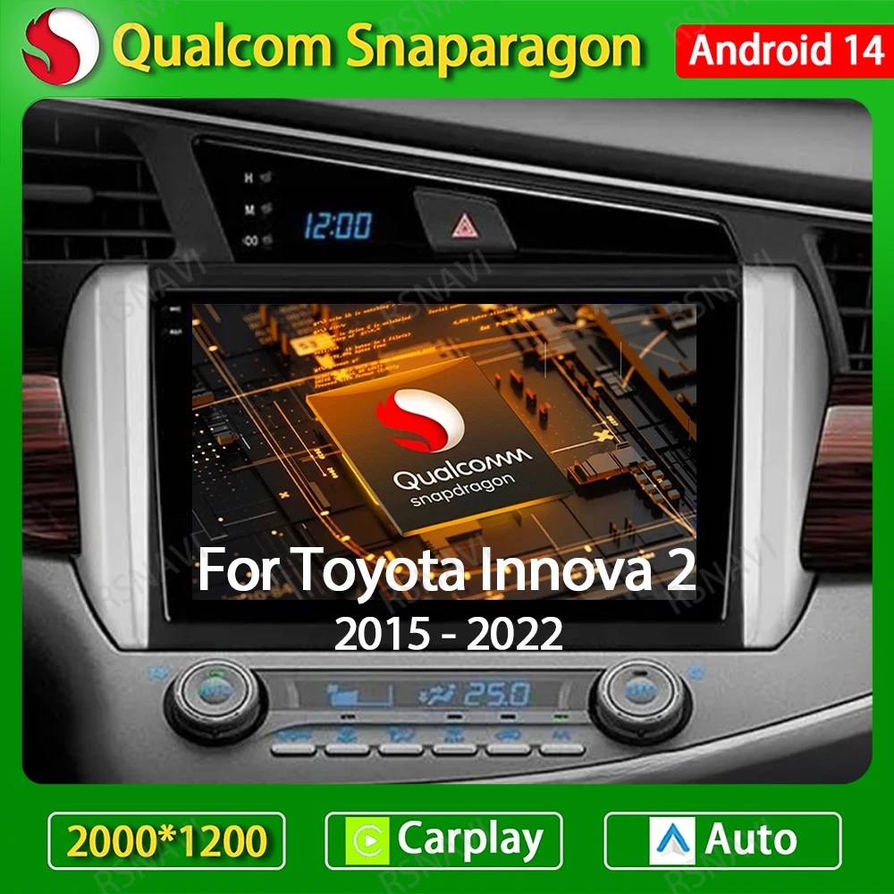 

Автомобильный радиоприемник Android 14 для Toyota Innova 2 2015 - 2022 CarPlay, автомобильное головное устройство с GPS Навигатором, мультимедийный стерео видеоплеер 4G WIFI QLED