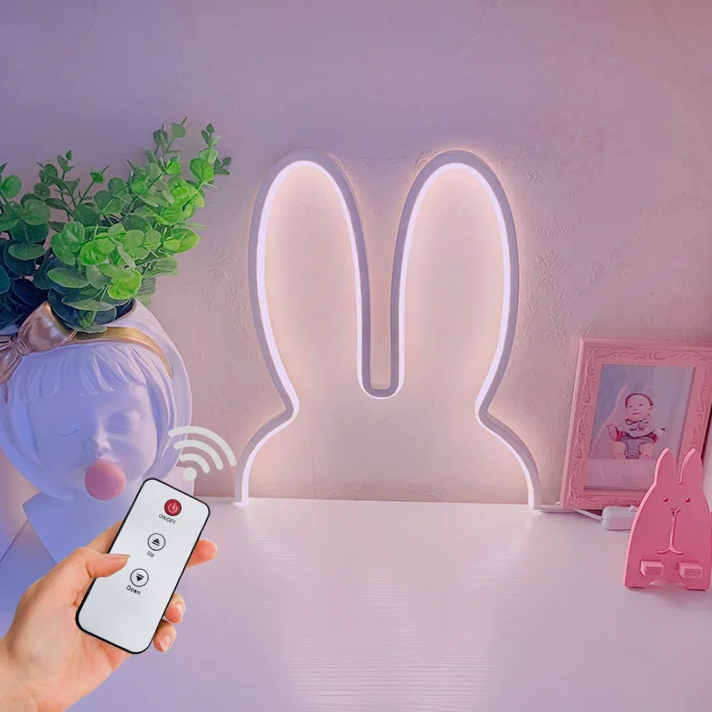 Nordic Ins Style Children\'s Desk Night Lights Decoration For Wall Bedroom Creative Led Animal Shape Rabbit Plug-in USB Light