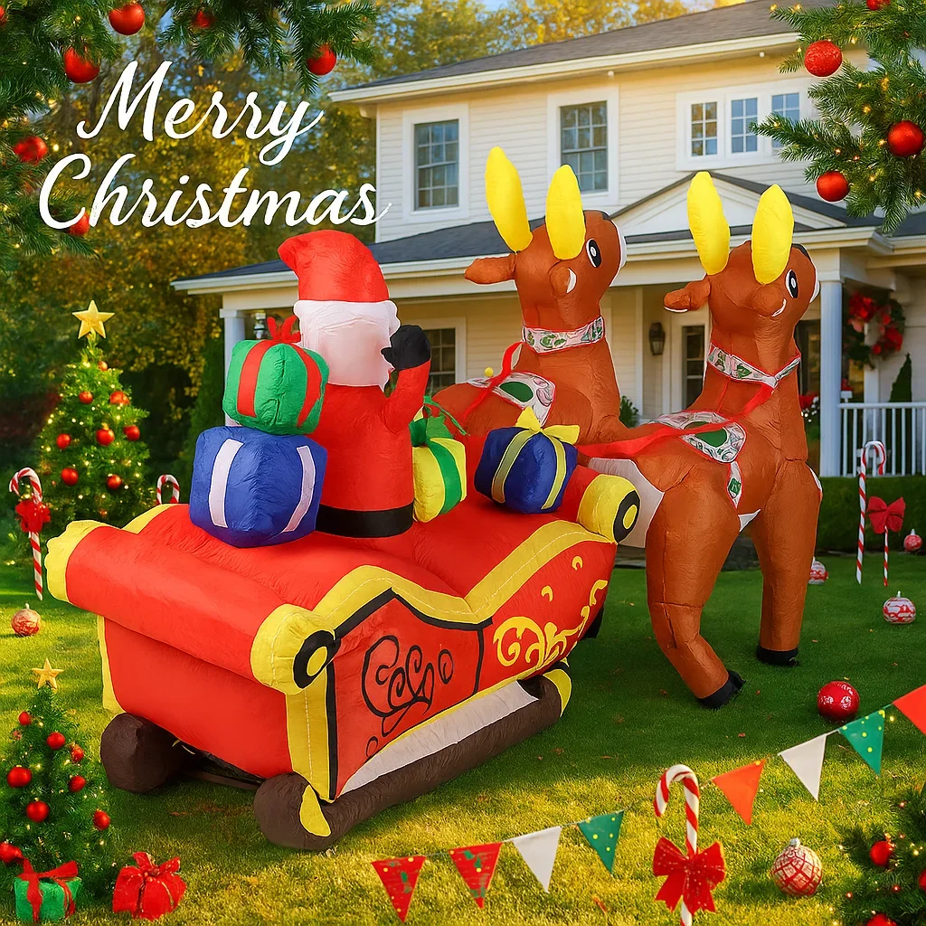 Lampu LED 8.2FT Santa Claus Rusa Natal Tiup Mainan Dekorasi Halaman Pesta Perlengkapan Ornamen Rumah Hadiah Natal