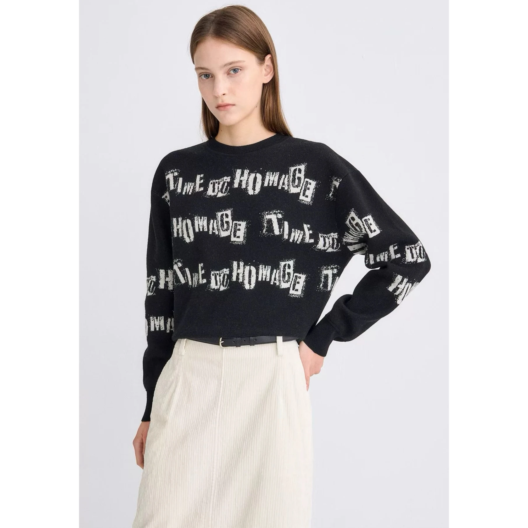 

Lemon Cheese TIM25 Autumn Casual Versatile round Ne Letter Design Knitted Wool Sweater Women's Loose Fit Long Sve Crew Ne