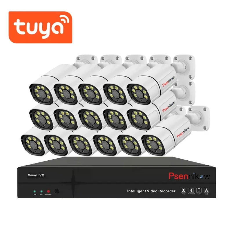 Tuya NVR POE Kit H.265 16CH 4K CCTV Security Camera System 8MP HD Outdoor Waterproof Color Night IP Camera Video Surveillance