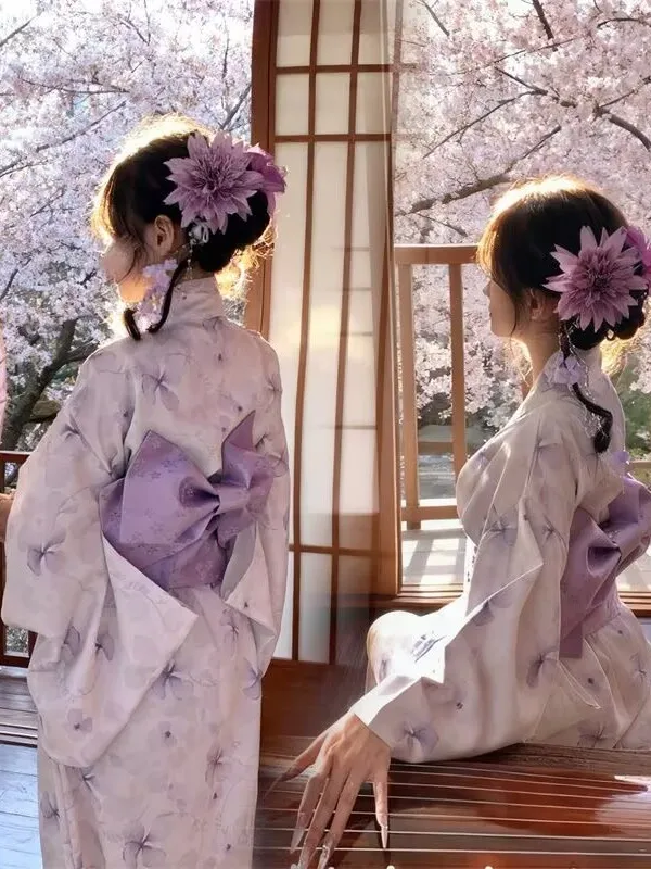 Traditional Japanese Kimono Style Bathrobe Dress Photography Costume Ethnic Women's Fashion Spring Autumn Polyester Skirt