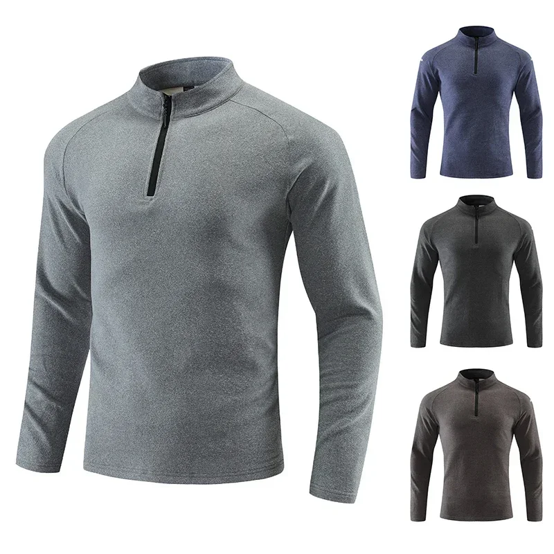 Men's Clothing Outdoor Fleece Men's Elastic Quick Drying Breathable and Warm Standing Collar Long Sleeved Shirt with Pullovers