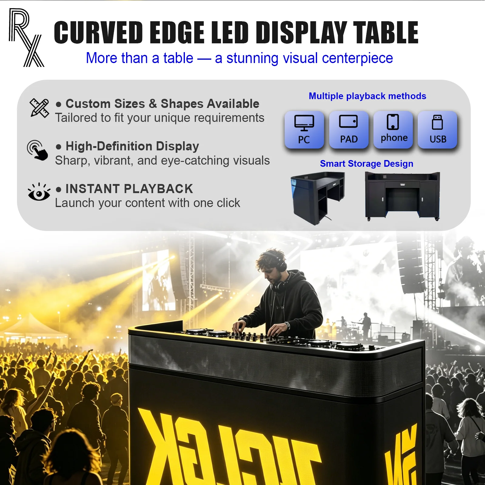 RX P1.86 P2 P2.5 Portable Table DJ Booth LED Video Matrix Wall Display Screen Wheels Music Party Events Stage Home Bar Nightclub