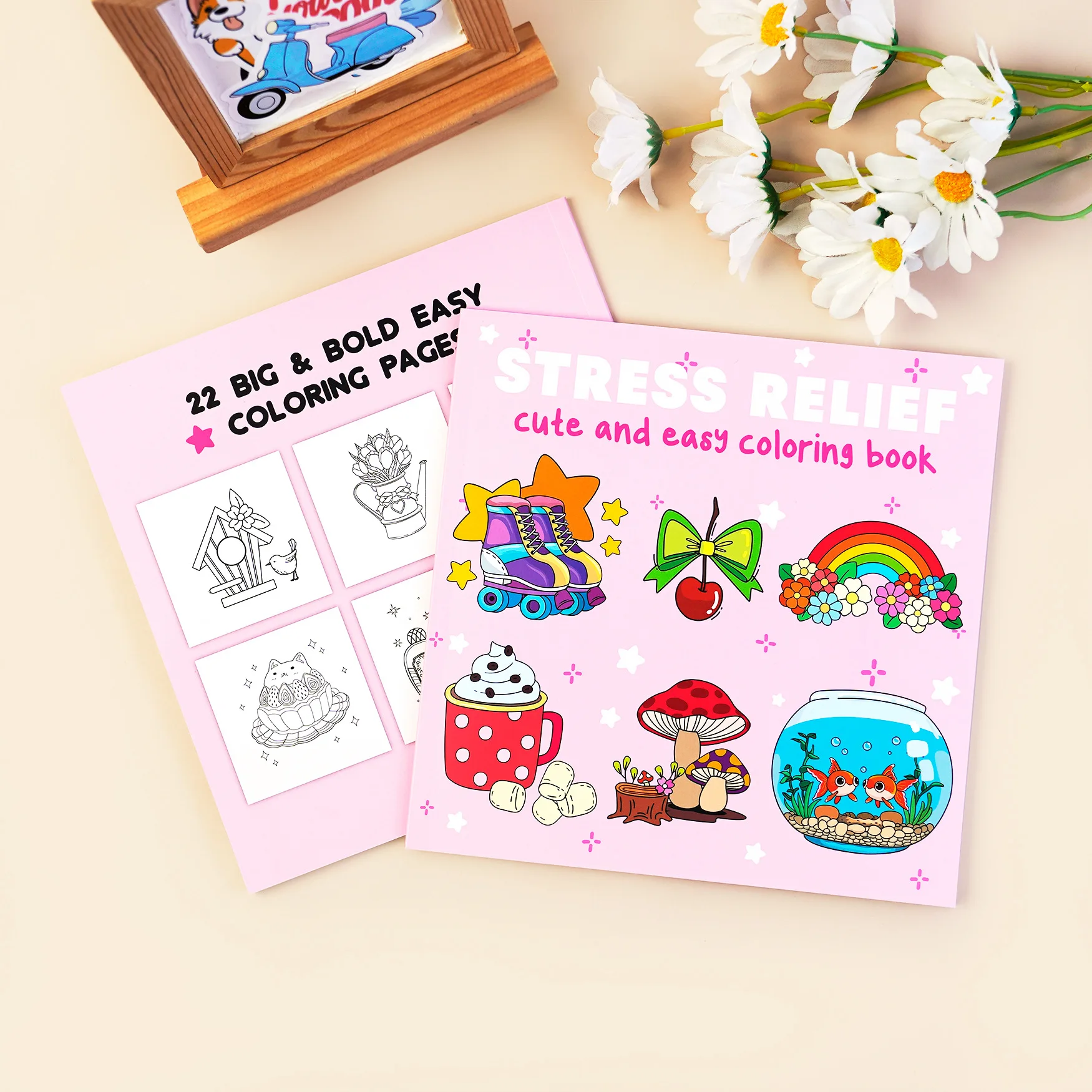 كتاب تلوين الرسوم المتحركة Bview Art: 22 صفحة من التصاميم اللطيفة والبسيطة للاسترخاء وتخفيف التوتر