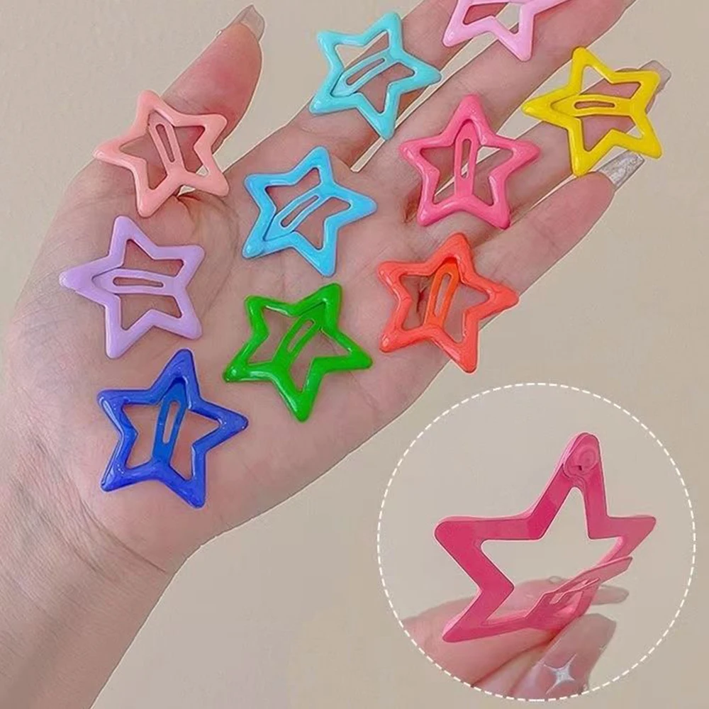 10pcs Colorful Star BB Hair Clips Girls Y2K Cute Star Barrettes Women Simple Metal Snap Clip Headdress Hair Jewelry Accessories image 5
