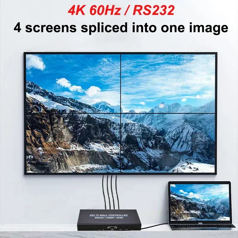 RS232 4K60Hz 2x2 HDMI Wall Controller Multi Monitor Screen Splicing Processor 2x1 3x1 1x3 1x2 1x4 TV Splicing Box Video Splicer