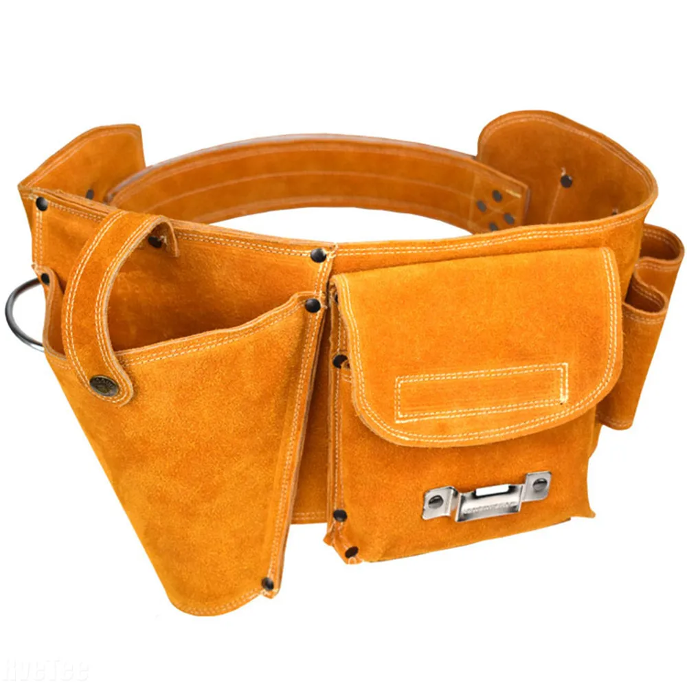 Cowhide เจาะ HOLSTER เอวกระเป๋าเครื่องมือทนทานเข็มขัดเอวไฟฟ้ากระเป๋าเครื่องมือพร้อมเข็มขัดสําหรับสว่านไขควงไฟฟ้า