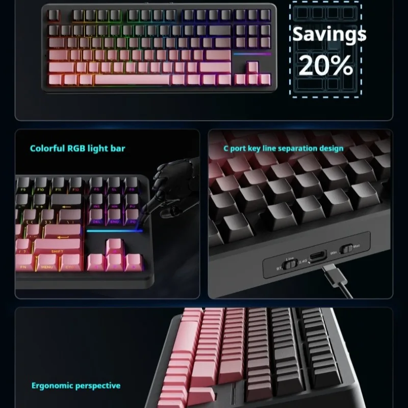 EWEADN X87Pro Customized Mechanical Keyboard Side Engraving Wireless Bluetooth Three-model Ultra E-sports Game Dedicated