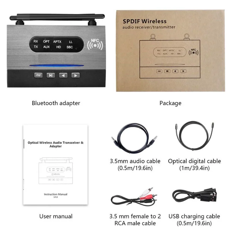 Imagem -06 - Adaptador de Receptor de Áudio sem Fio Bluetooth 80m Longo Alcance Aptx hd Baixa Latência 35 mm Óptico Spdif para pc tv Carro Csr8675