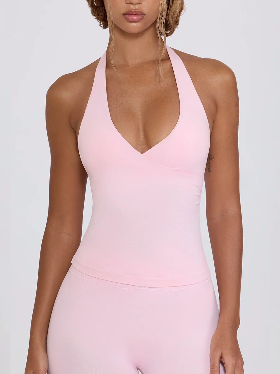 Women's Beautiful Back Nude Feeling Shock-absorbing Gathering Anti Sagging Fitness Sports Vest Suspender Neck Hanging Yoga Bra