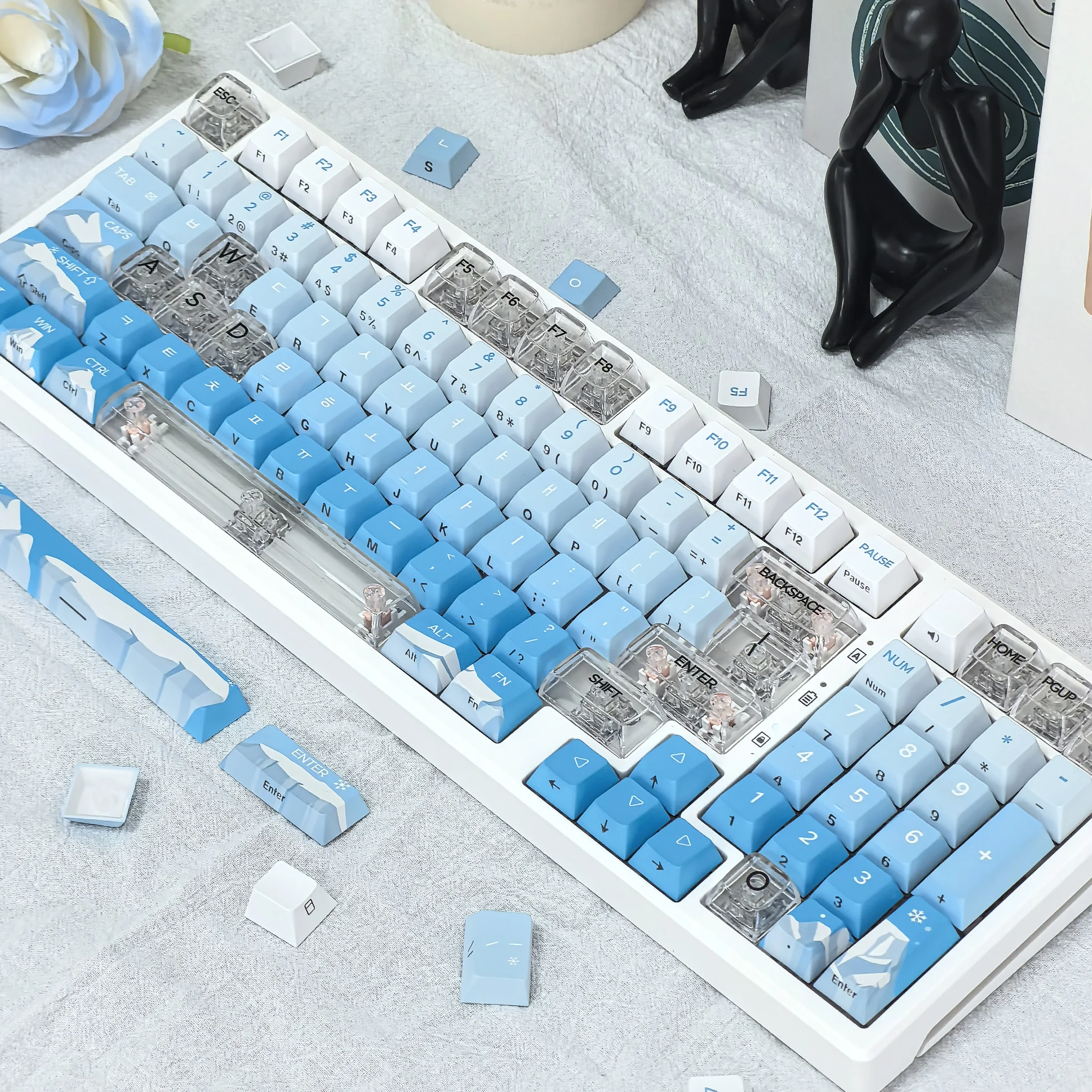 Imagem -05 - Hangul-keycap Gravado do Lado da Geleira Keycap Translúcido Pbt Cherry 123 Teclas para Teclado Mecânico Gradiente Azul Coreano