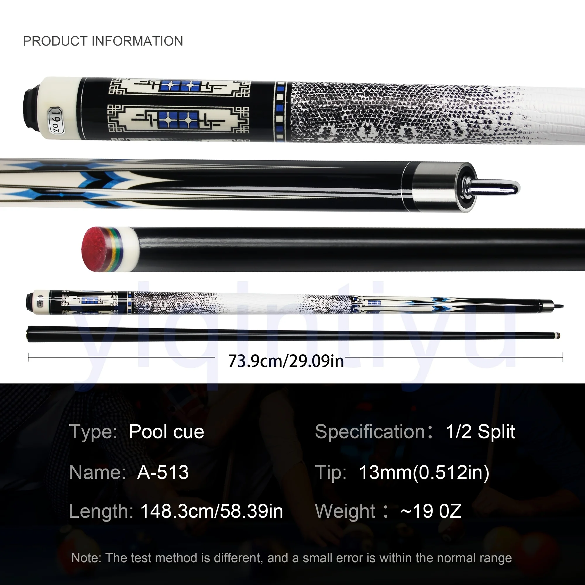 hit productGlass Fiber  White Block Pattern  Pool Cue - 13mm Tip Uni-loc Joint 1/2 Split Billiard Stick