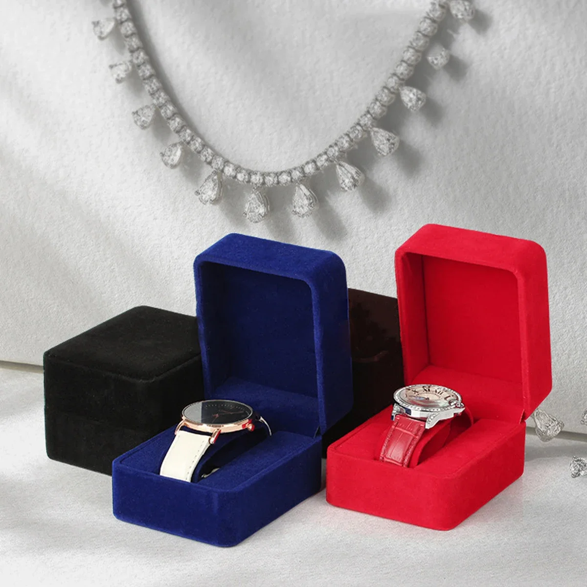 Flanell Uhr Verpackung Box Fall Display Halter Schwarz Armband Schmuck Lagerung Organizer Für Frau Mann Geschenk Großhandel