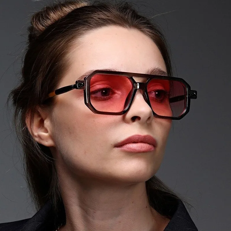 Vintage Quadratische Sonnenbrille für Herren Mode Retro Doppelbrücken-Männerbrille Trendige Schattierungen