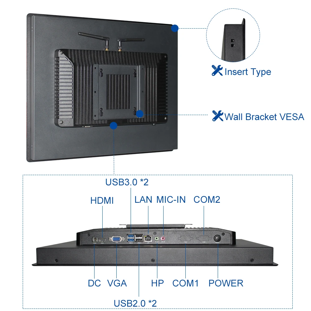 Pantalla táctil impermeable resistente todo en uno, Windows 10, panel industrial pc de 17 "y 17 pulgadas con wifi 2/4/8GB de RAM