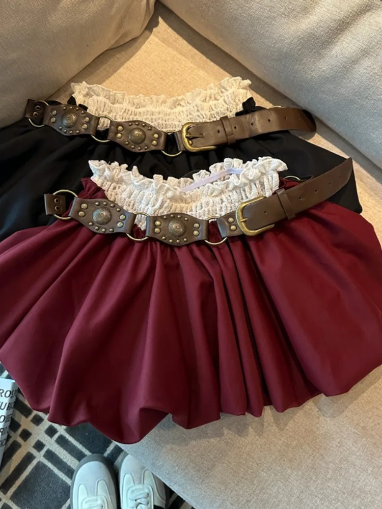 Falda acampanada de cintura alta con diseño de capullo de flores de retales de encaje para mujer Otoño Invierno Anti-luz coreano Sle Commute