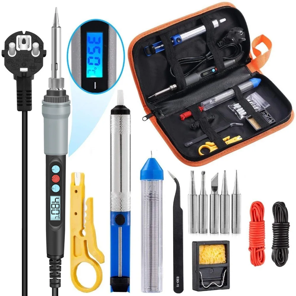 

90W Digital Display LCD Soldering Iron Welding Sleeve Assembly 110V 220V Solder Sucker Solder Wire Welding Assistance Tool