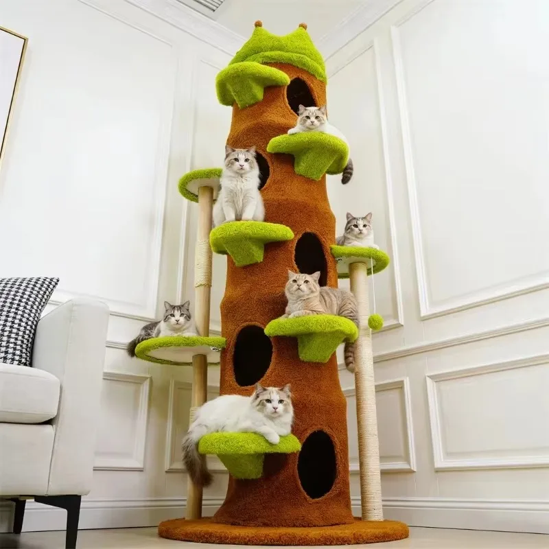 Tall Green Cat Tower, Modern Multi-level Indoor Cat Climbing Activity Tower with Scratching Posts for Pet Entertainment