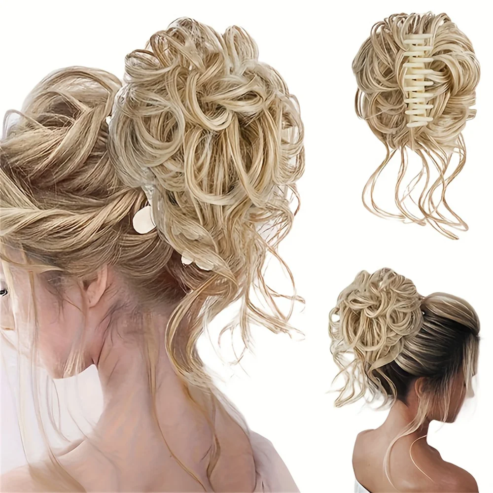 Synthetic Heat Resistant Fiber Curly Wavy Hair Messy Bun Chignon Claw Clip About 10 Inch For Women And Girls Daily Party Wedding