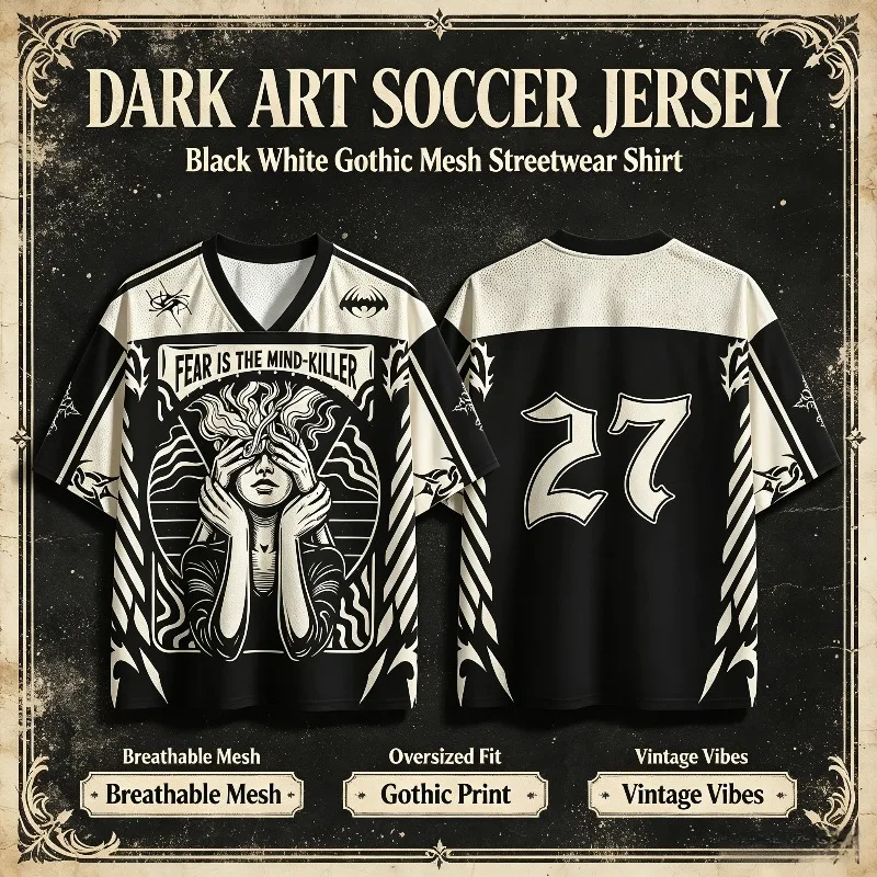 Sand Dune Dark Retro Print Jersey Fear Is The Mind Miller Text Portrait Print 27 Digital Back V-neck Loose Short Sleeve