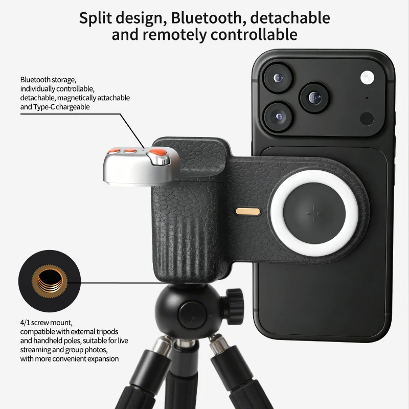Lenovo Magnetic Camera Grip with Bluetooth Assistant Ring Light Selfie Mode Adjustable Focus and Shutter Button For MagSafe