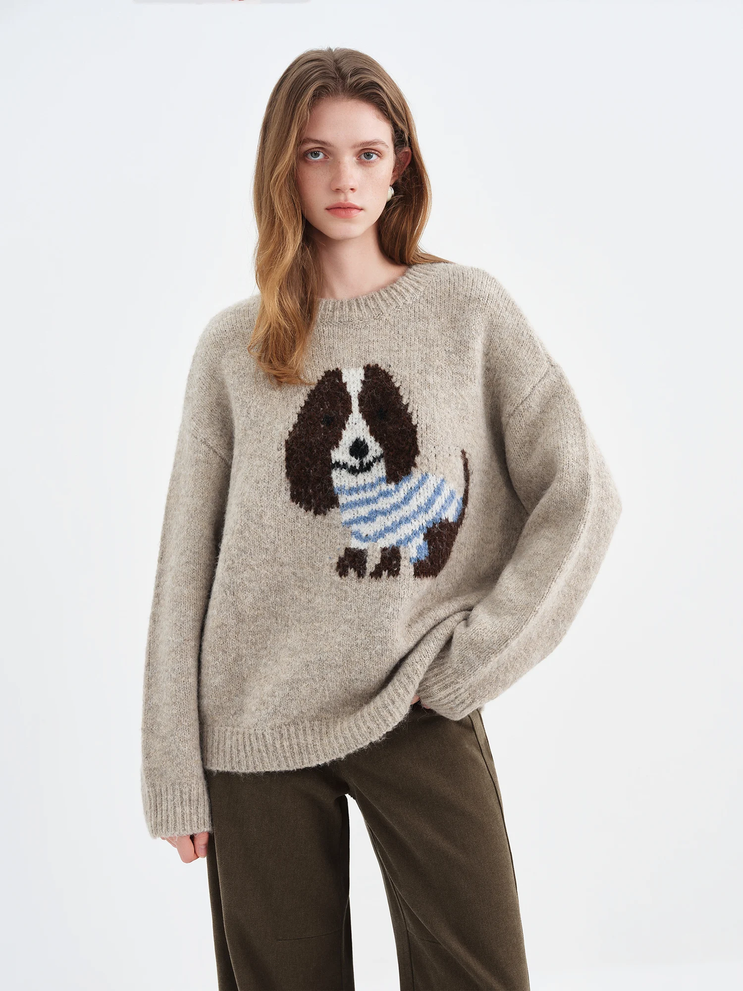 Wool Cartoon Puppy Knitted Sweater for Women - Winter 2025