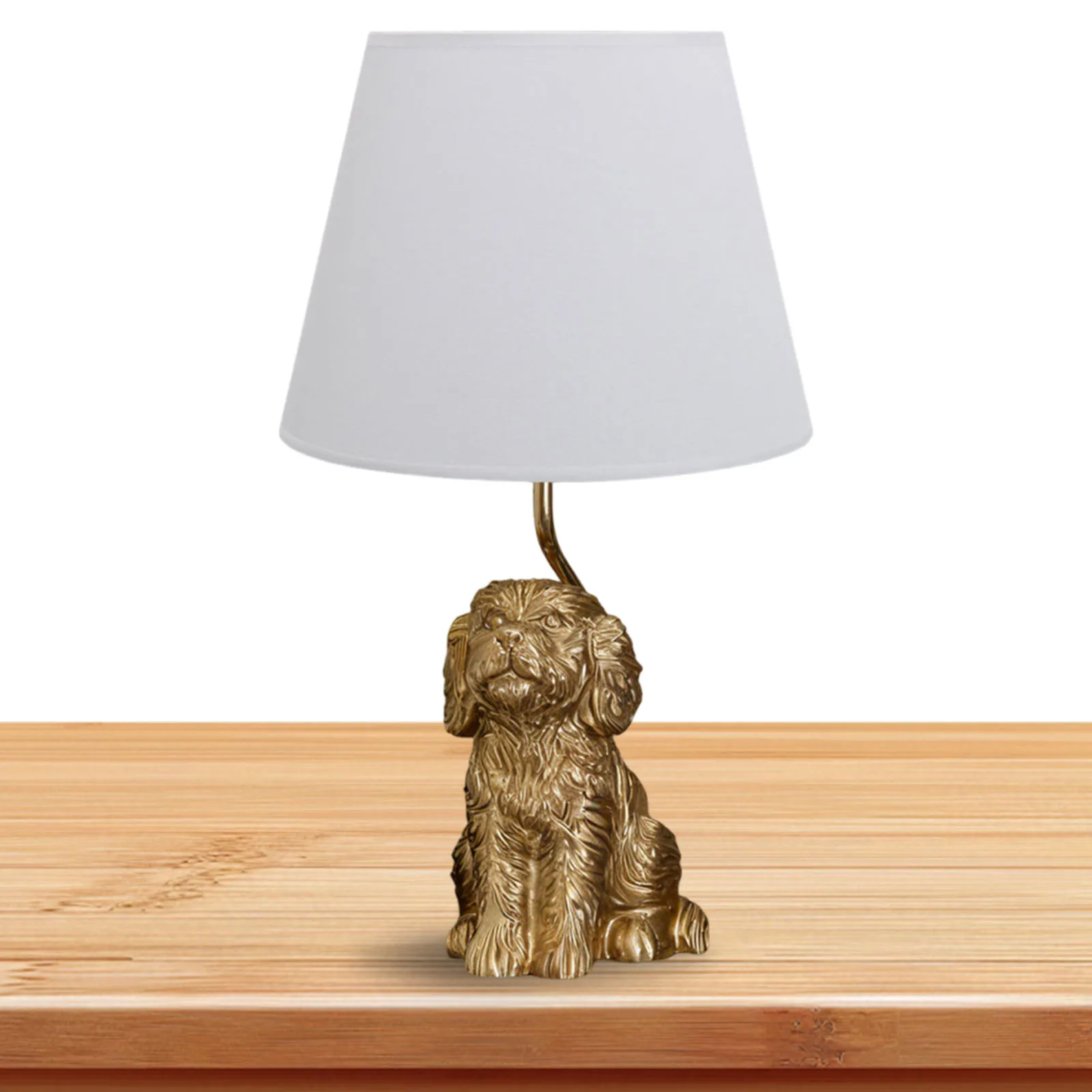 Golden Doodle Lamp with White Linen Shade Animal Table Lamp 17.7inch for Living Room Unique Aesthetic Home Room Decor