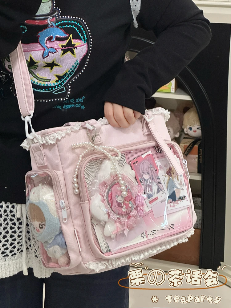 حقيبة نسائية يابانية شفافة حقيبة يومية حقائب كتف حقائب حمل للركاب لحقيبة ساعي البريد النسائية