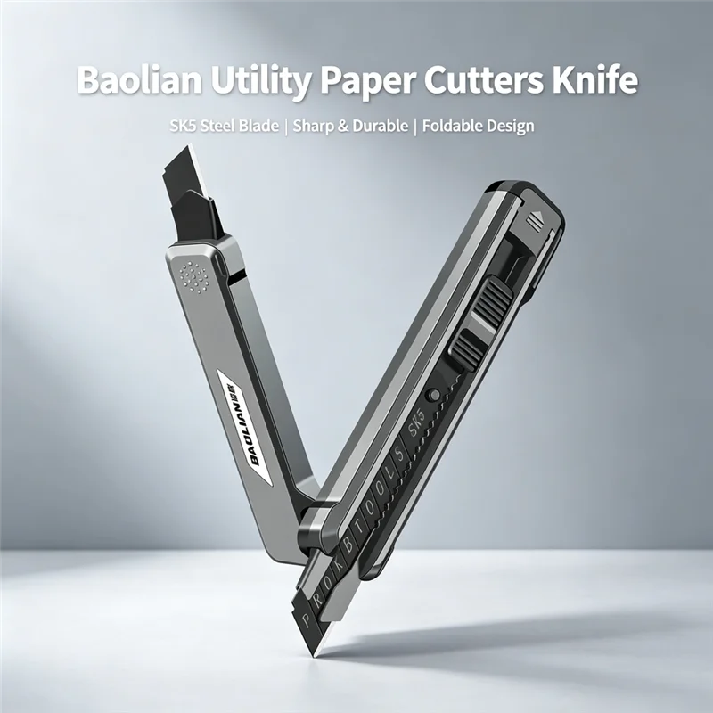 Baolian Utility Paper Cutters Knife Portable Pocket Box Cutter Retractable Paper 80MM Solid Metal Blade DIY Sharp Knife Tools