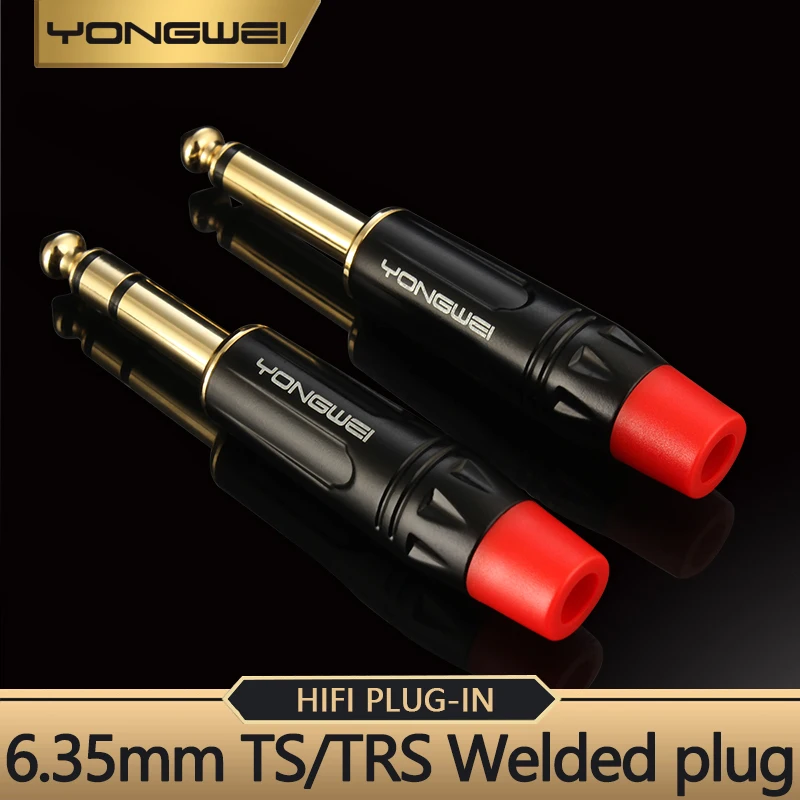 YONGWEI 2 Pole Mono Stereo Jack 6.35mm Connector Gold-Plated 6.35MM 1/4 Inch Plug Mixer, microphone, guitar audio Welded plug