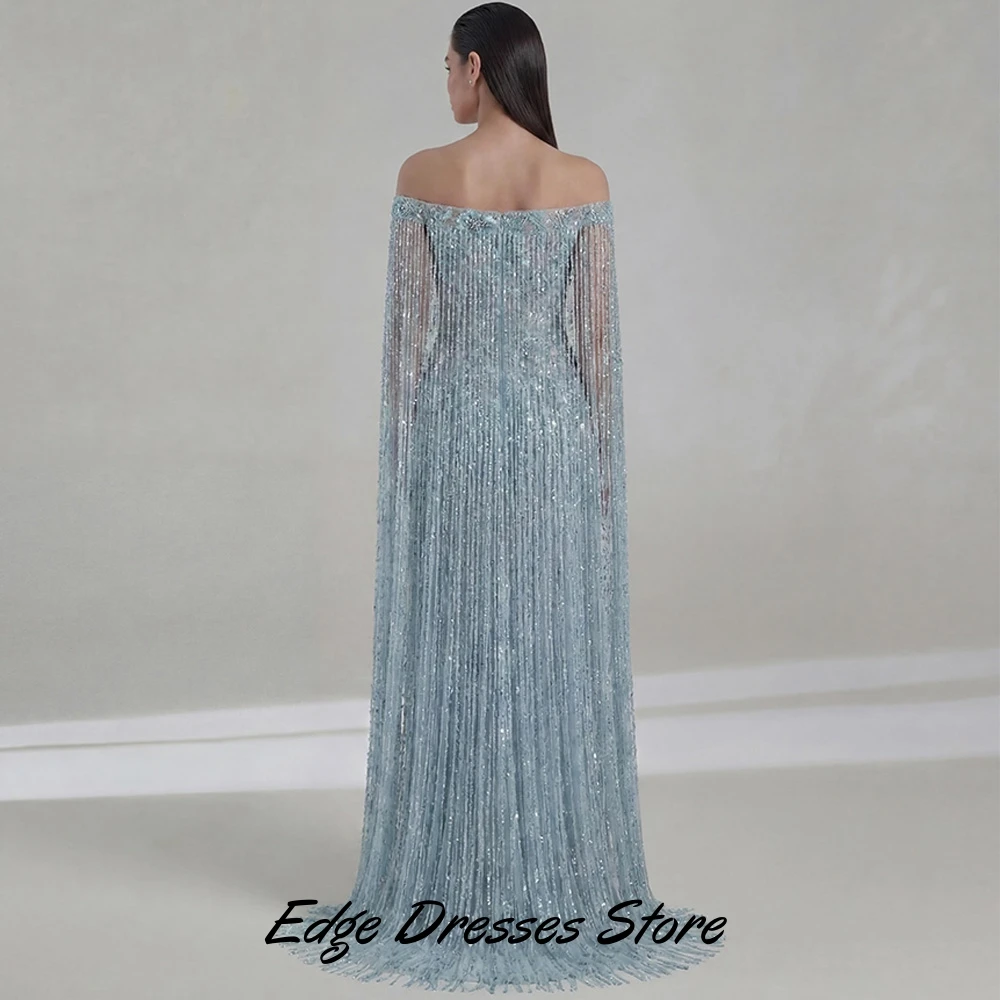 Boat Neck Sleeveless Evening Dress Fashion  A-Line Celebrity Gowns with Tassel Customized Handmade Flowers Pearls Robe de soirée