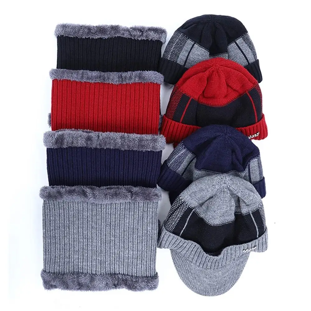 Thickened Creative Two-piece Set Warm Fashion Design Solid Color Women Face Cap Men Knitted Beanie With Scarf Korean Style Hat