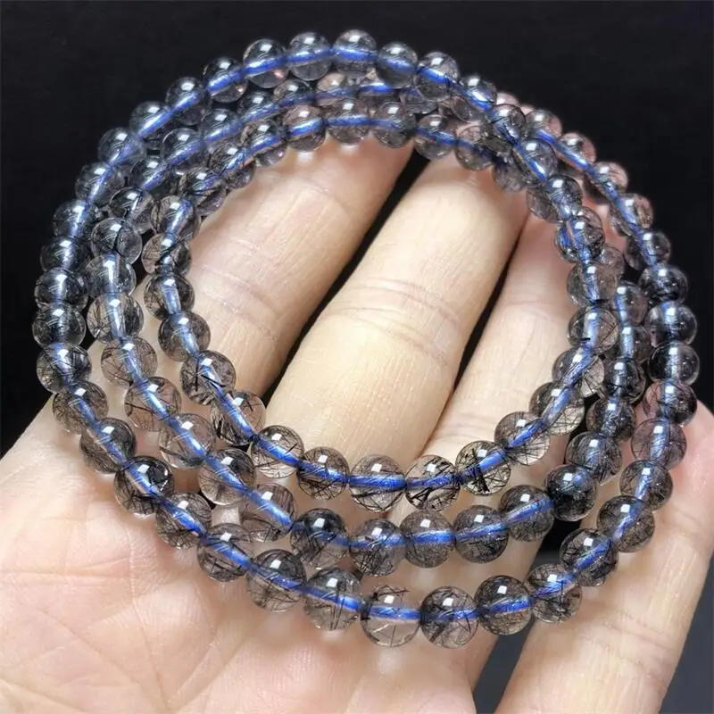 

6MM Natural blue hair quartz bead Bracelet Healing Fengshui Jewelry Children Birthday Holiday Gift 1PCS