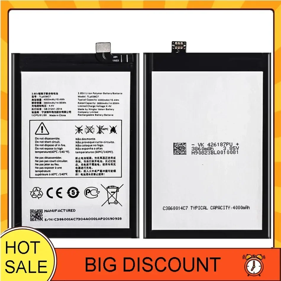 Mobile Phone Battery, For Alcatel One Touch TLP038C7, 4000mAh