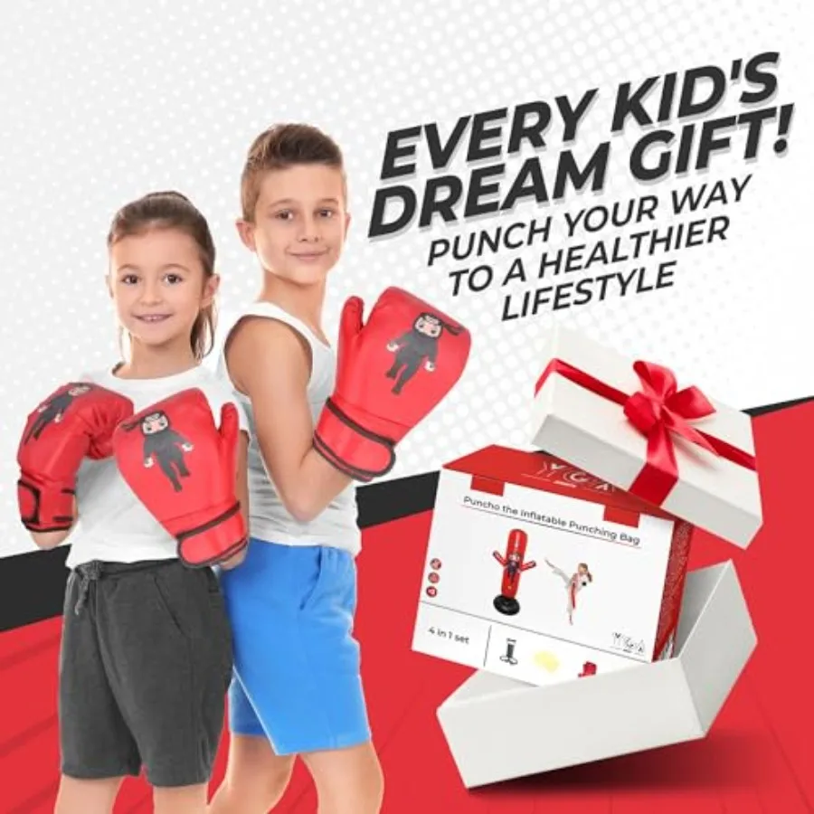 حقيبة PUNCHO The Punching لـ: مجموعة حقائب ملاكمة ثابتة 3-12 - 63 أكياس ملاكمة قابلة للنفخ للأطفال 3-8 مع مضخة قفازات وكتاب إلكتروني - Fas #3